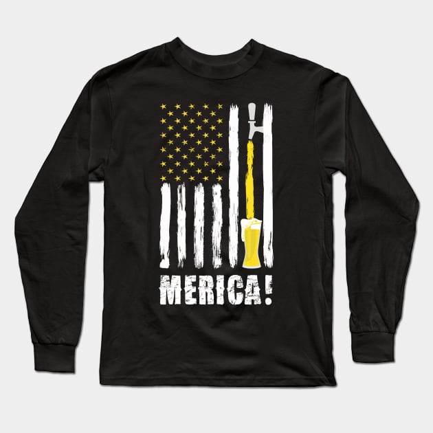 Craft Beer American Flag USA T-Shirt, 4th July MERICA T-Shirt Long Sleeve T-Shirt by Pannolinno
